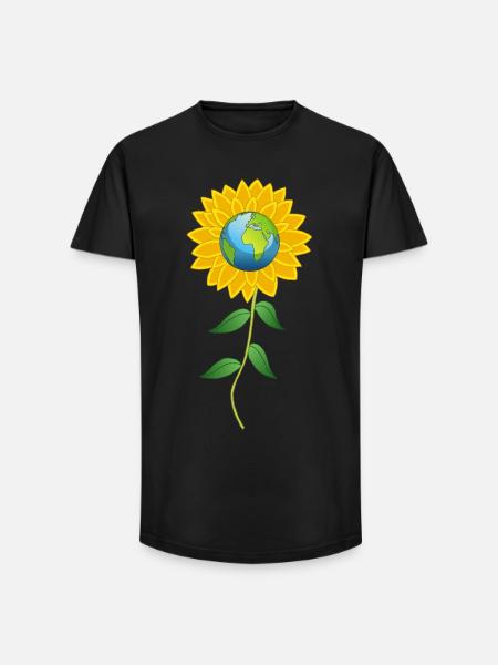 Planet Earth and sunflower - Long Fit Men's T-Shirt - black
