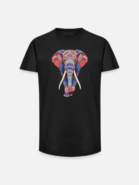 Elephant mandala walking frontally in colorful look - Long Fit Men's T-Shirt - black