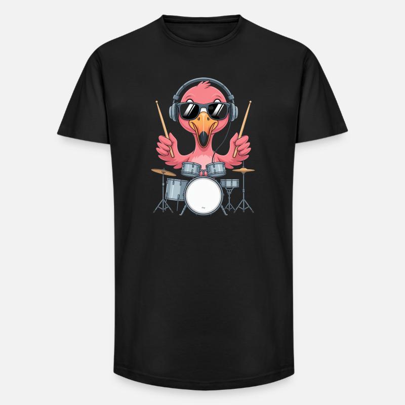 Flamingo Schlagzeuger Mit Kopfhörern - Long Fit Männer T-Shirt - Schwarz