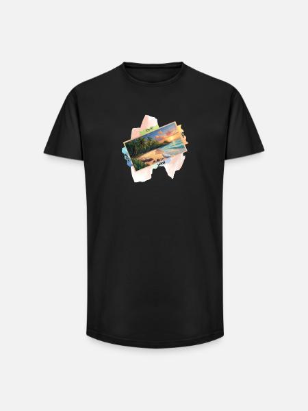 Nature plage image mignon design d’été - T-shirt coupe longue homme - noir