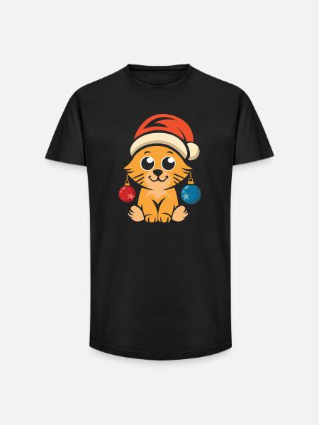 Cute Christmas cat with hat - Long Fit Men's T-Shirt - black