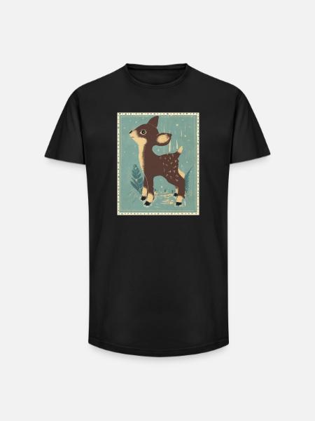 Cerfs dans la forêt rétro - T-shirt coupe longue homme - noir