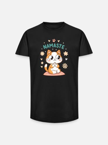 Namaste Chat Kawaï Pastel - T-shirt coupe longue homme - noir