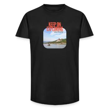 Continuez à explorer – Voyagez au Palais d’Été en Chine - T-shirt coupe longue homme - noir - Devant - AI Model Male 185 light (185cm)