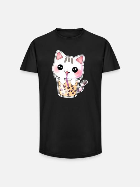 Kawaii Bubble Tea Cat - Long Fit Men's T-Shirt - black
