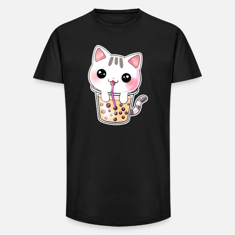 Kawaii Bubble Tea Chat - T-shirt coupe longue homme - noir