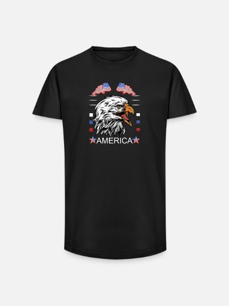 Aigle américain avec motif de drapeau - T-shirt coupe longue homme - noir