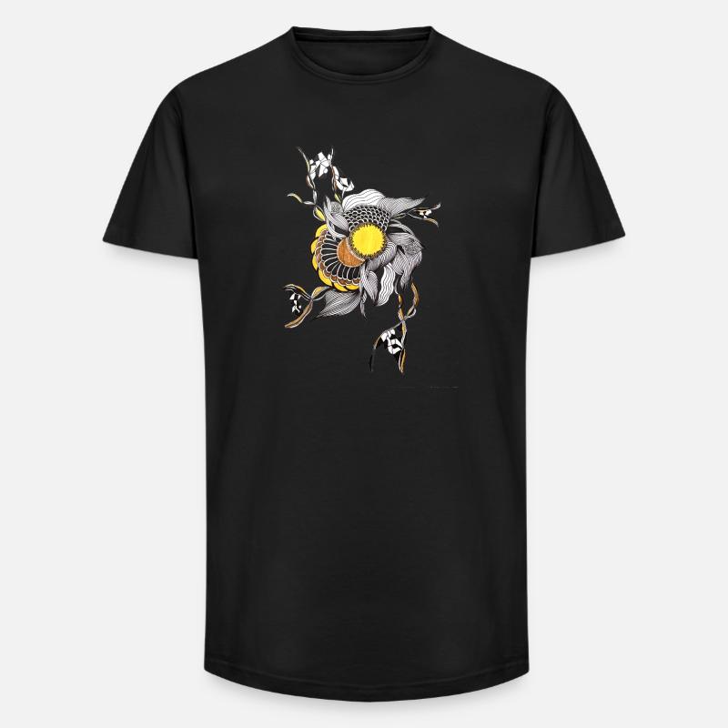 Handgezeichnete Blume Gelbe Mitte - Long Fit Männer T-Shirt - Schwarz