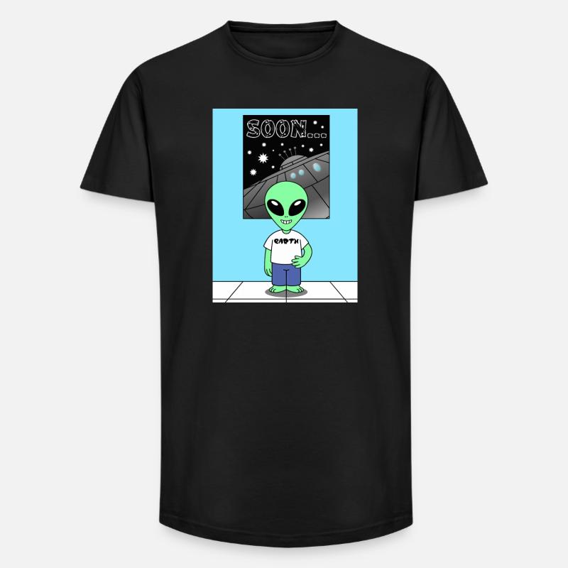 Alien devant le vaisseau spatial Terre - T-shirt coupe longue homme - noir