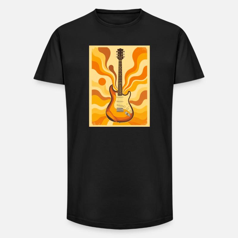 Psychedelische Retro-Gitarre mit lebendigen Siebzigern - Long Fit Männer T-Shirt - Schwarz