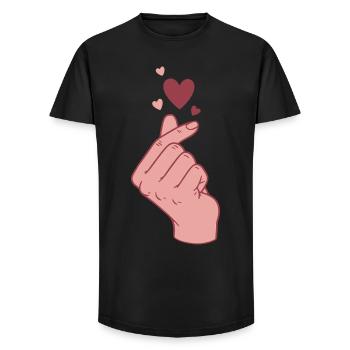 Kpop Cœur de doigt Coréen Pop Amour mignon Coréen - T-shirt coupe longue homme - noir - Devant - AI Model Male 185 light (185cm)