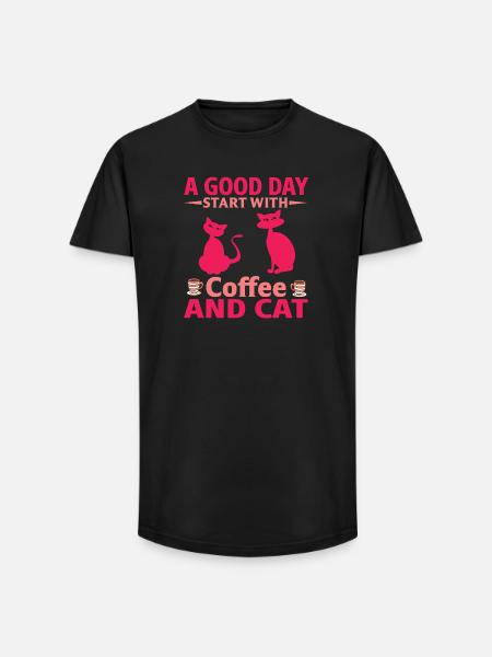 Good day start coffee cats - Long Fit Men's T-Shirt - black