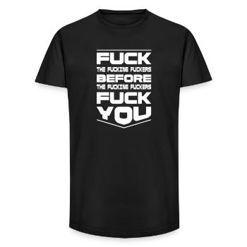 Fuck ces putains de salauds - design provocateur - T-shirt coupe longue homme - noir - Devant - AI Model Male 185 light (185cm)