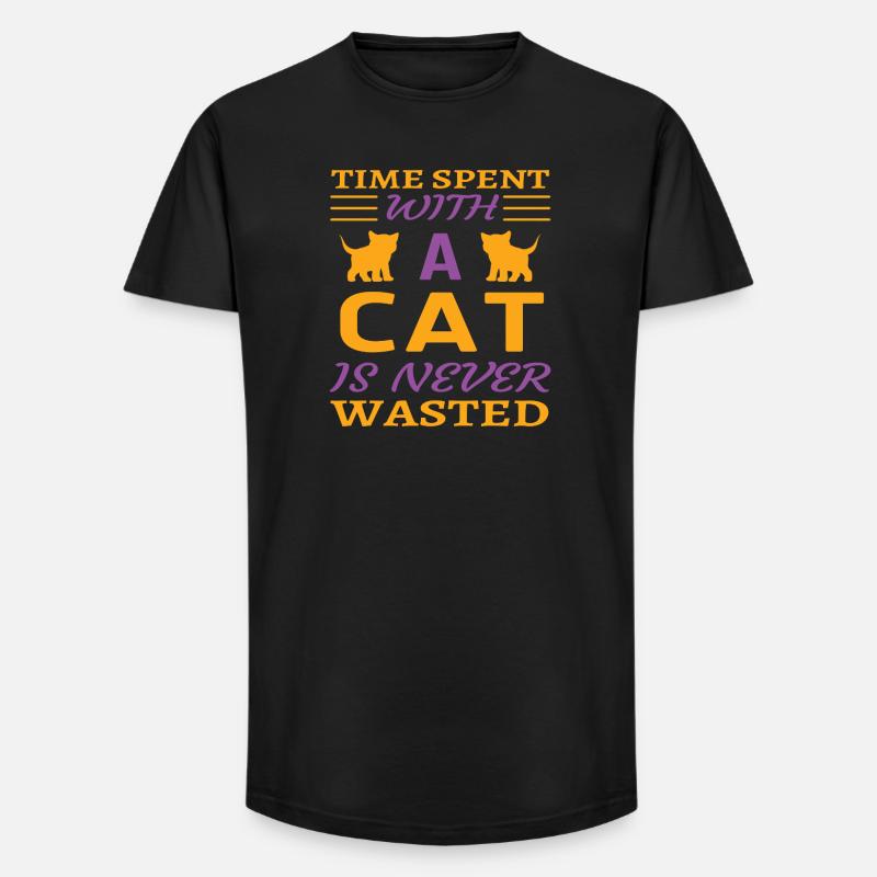 Spent time with cat - Long Fit Männer T-Shirt - Schwarz