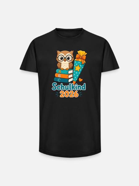 Schulkind Eule 2026 Lernfreude - Long Fit Männer T-Shirt - Schwarz