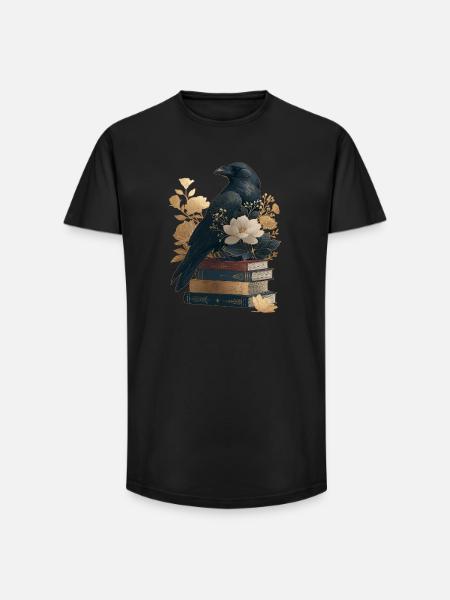 Raven on books - Long Fit Men's T-Shirt - black