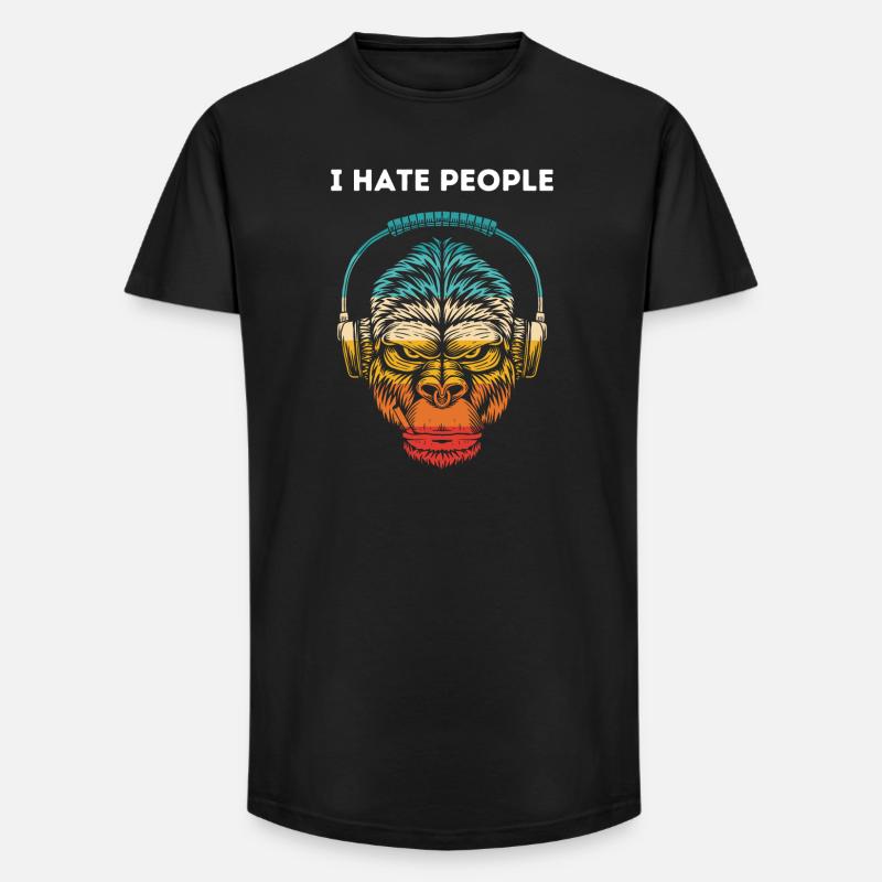 Gorilla Kopfhörer Regenbogen - Long Fit Männer T-Shirt - Schwarz