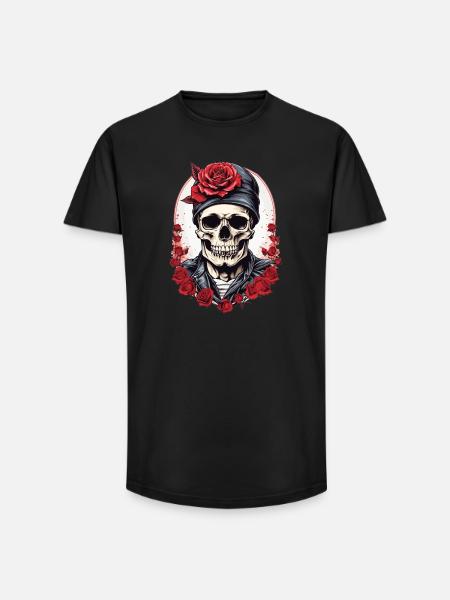 Skull with roses - Long Fit Men's T-Shirt - black