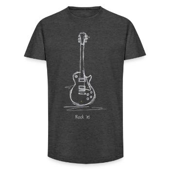 Motif du rock à la guitare craie - T-shirt coupe longue homme - charbon - Devant - AI Model Male 185 light (185cm)