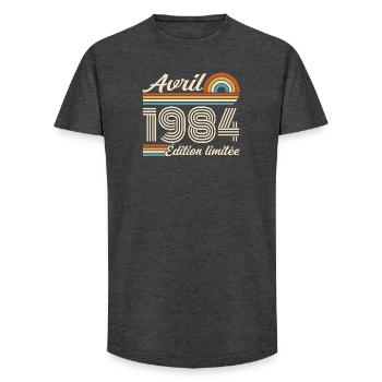 April 1984 Retro Birthday 1984 April 1984 - Long Fit Men's T-Shirt - charcoal grey - Front - AI Model Male 185 light (185cm)