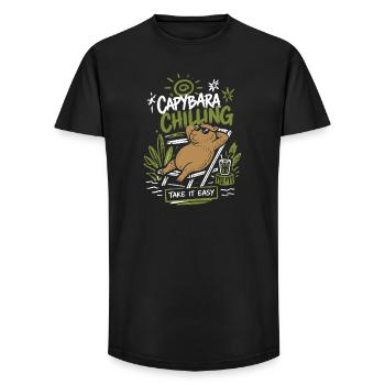 Capybara Froid Prends ça relax - T-shirt coupe longue homme - noir - Devant - AI Model Male 185 light (185cm)
