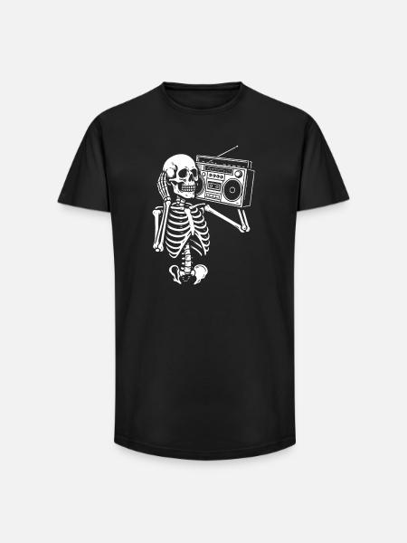 Skelett Ghettoblaster Retro Groove - Long Fit Männer T-Shirt - Schwarz