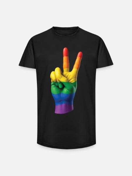 PRIDE PEACE HAND - peace & love - Long Fit Men's T-Shirt - black