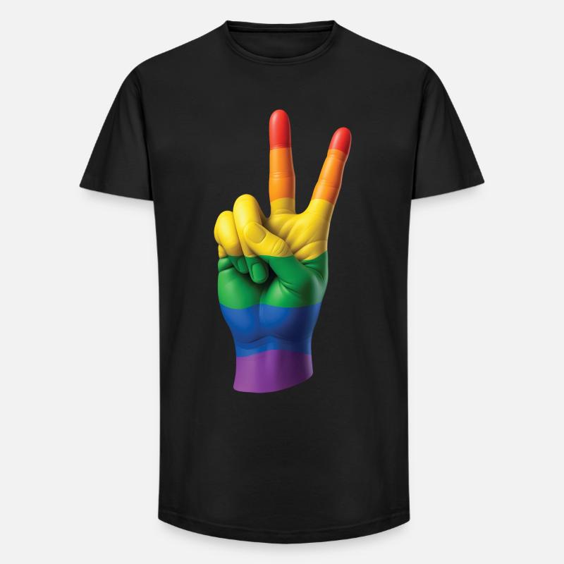 PRIDE PEACE HAND – Frieden & Liebe - Long Fit Männer T-Shirt - Schwarz