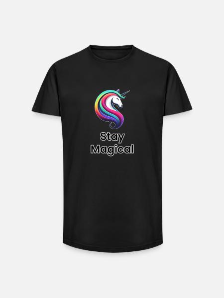 Einhorn Regenbogen – Stay Magical - Long Fit Männer T-Shirt - Schwarz