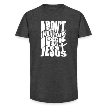I don´t believe in luck I believe in Jesus - Long Fit Männer T-Shirt - Anthrazit - Vorne - AI Model Male 185 light (185cm)