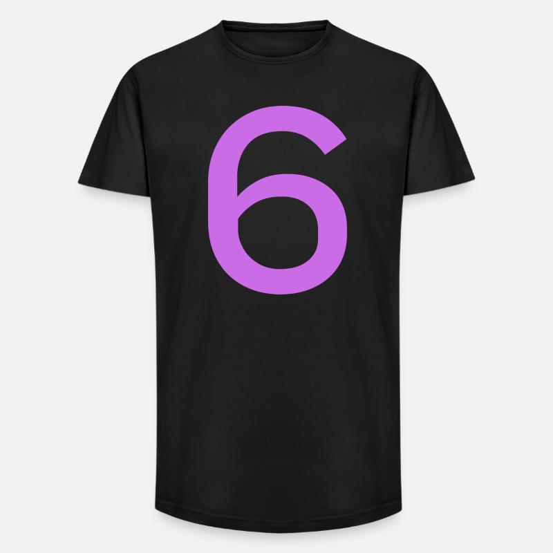 6 - Long Fit Männer T-Shirt - Schwarz
