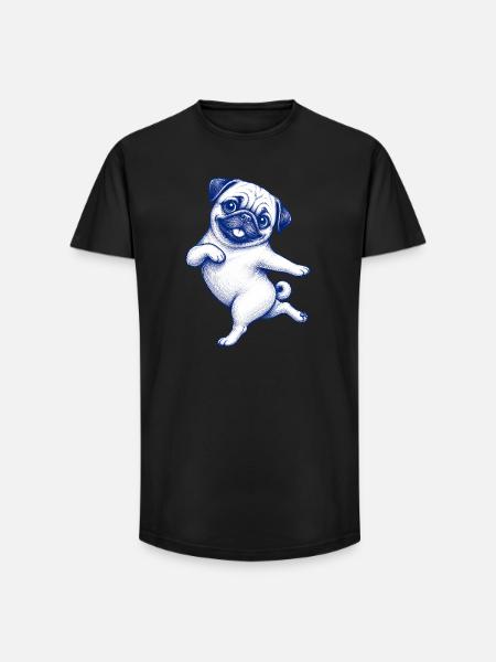 Cute pug dances delighted with lady - Long Fit Men's T-Shirt - black