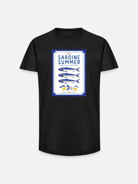 Sardine Summer Mediterranean Illustration - Long Fit Men's T-Shirt - black