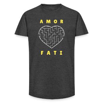 Amor Fati Stoic Acceptance Philosophy Shirt - Long Fit Men's T-Shirt - charcoal grey - Front - AI Model Male 185 light (185cm)