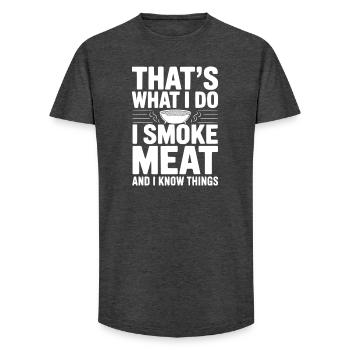C’est ce que je fais, je fume de la viande et je sais des choses - T-shirt coupe longue homme - charbon - Devant - AI Model Male 185 light (185cm)