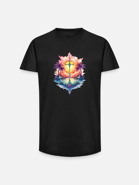 Tropical anchor at sunrise - Long Fit Men's T-Shirt - black