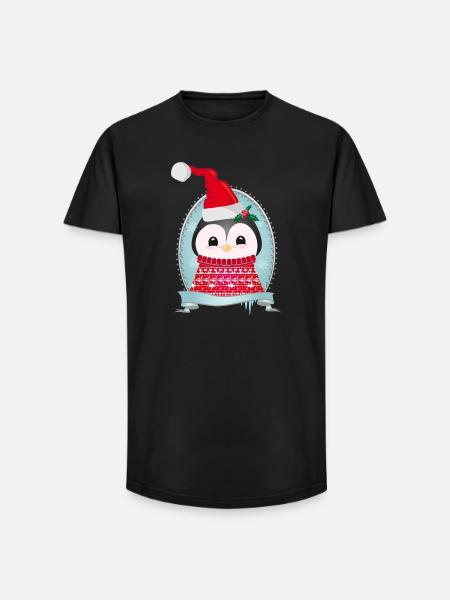 weihnachtlicher Pinguin mit Strickpullover & Mütze - Long Fit Männer T-Shirt - Schwarz