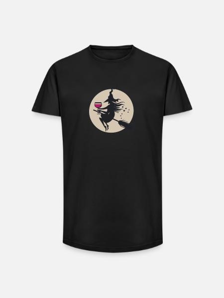 Moonlit Witch on Broom with Wine - Long Fit Men's T-Shirt - black