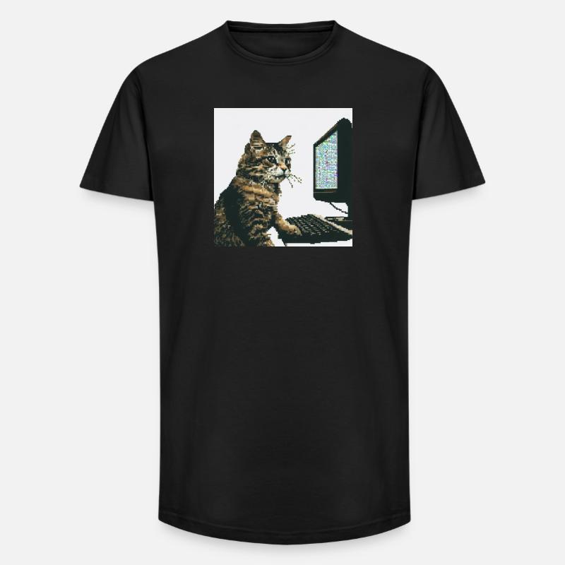 Pixelhackercat - Long Fit Männer T-Shirt - Schwarz