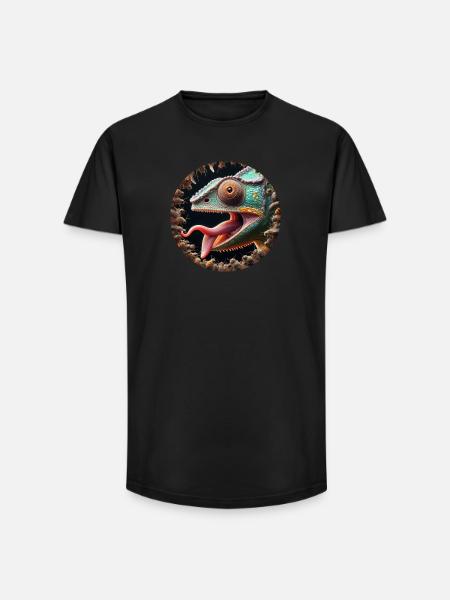 Le caméléon a faim d’insectes - T-shirt coupe longue homme - noir