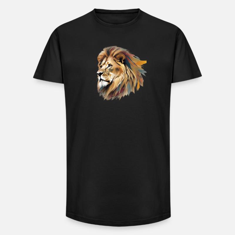 Farbenfroher Löwenkopf - Long Fit Männer T-Shirt - Schwarz
