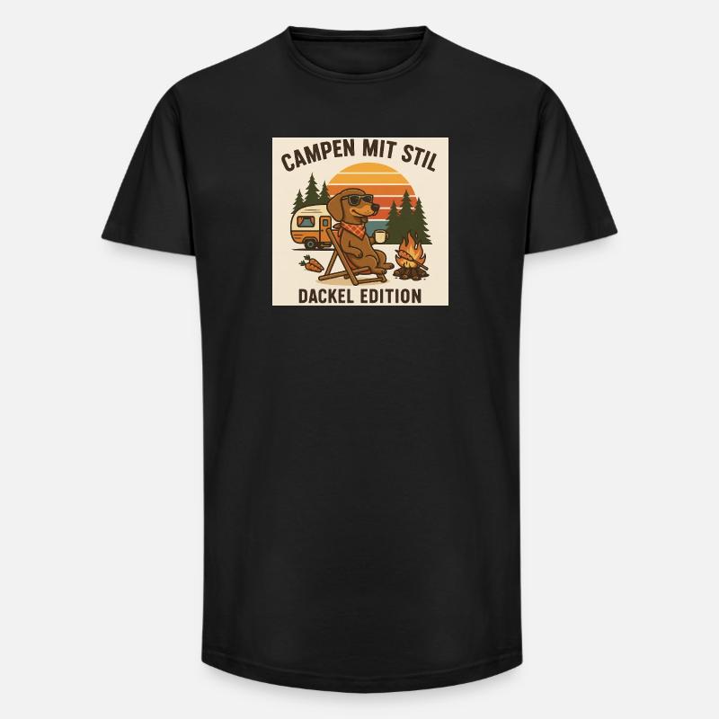 Campen mit Stil: Dackel Edition - Long Fit Männer T-Shirt - Schwarz