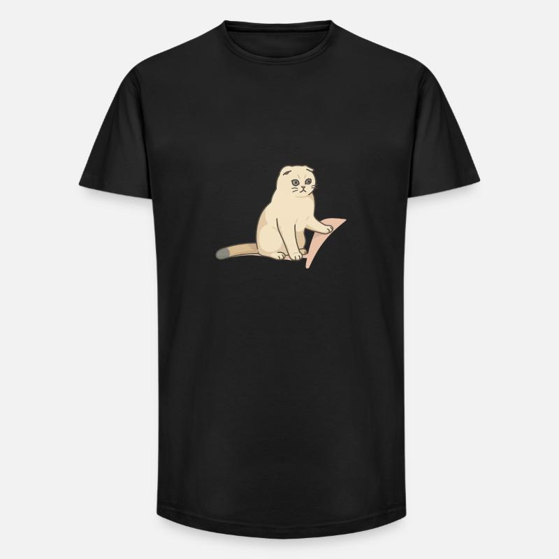 Chat mignon avec une expression mélancolique - T-shirt coupe longue homme - noir