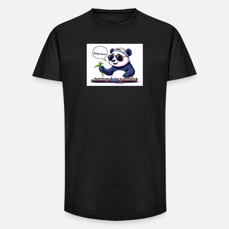 DJ Panda mit Brille und Bambusstab - Long Fit Männer T-Shirt - Schwarz