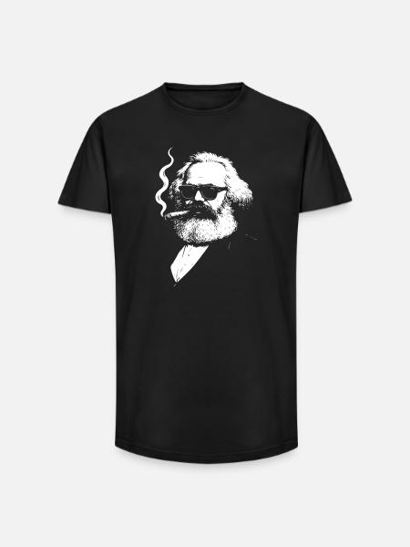 Bold  Karl Marx with Cigarette Illustration - Long Fit Men's T-Shirt - black