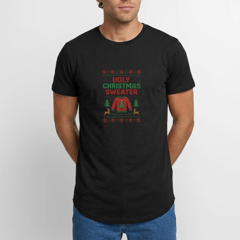 Pull de Noël moche Weihnachtspullover Hässlich T-shirt coupe longue homme