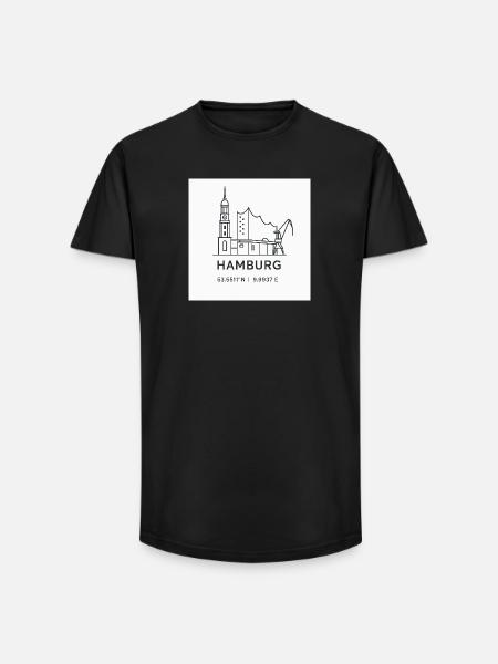 Hamburg Line Art Silhouette Landmark - Long Fit Men's T-Shirt - black