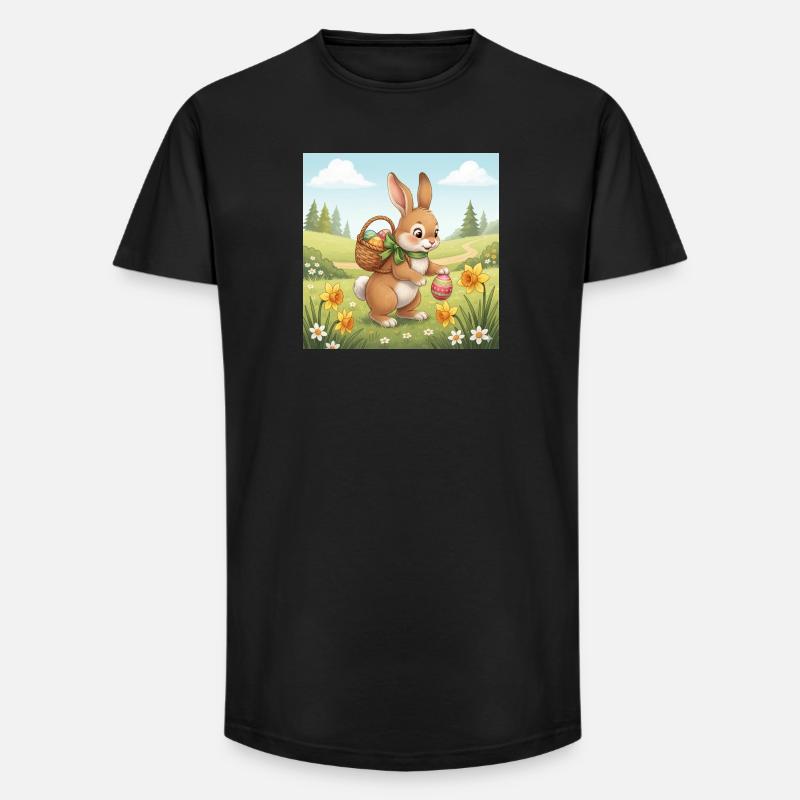 Osterhase mit Korb und Eiern - Long Fit Männer T-Shirt - Schwarz