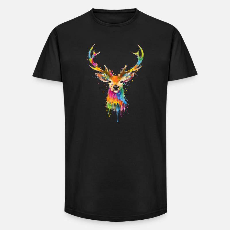 Bunter Hirsch – Graffiti Tierkunst - Long Fit Männer T-Shirt - Schwarz