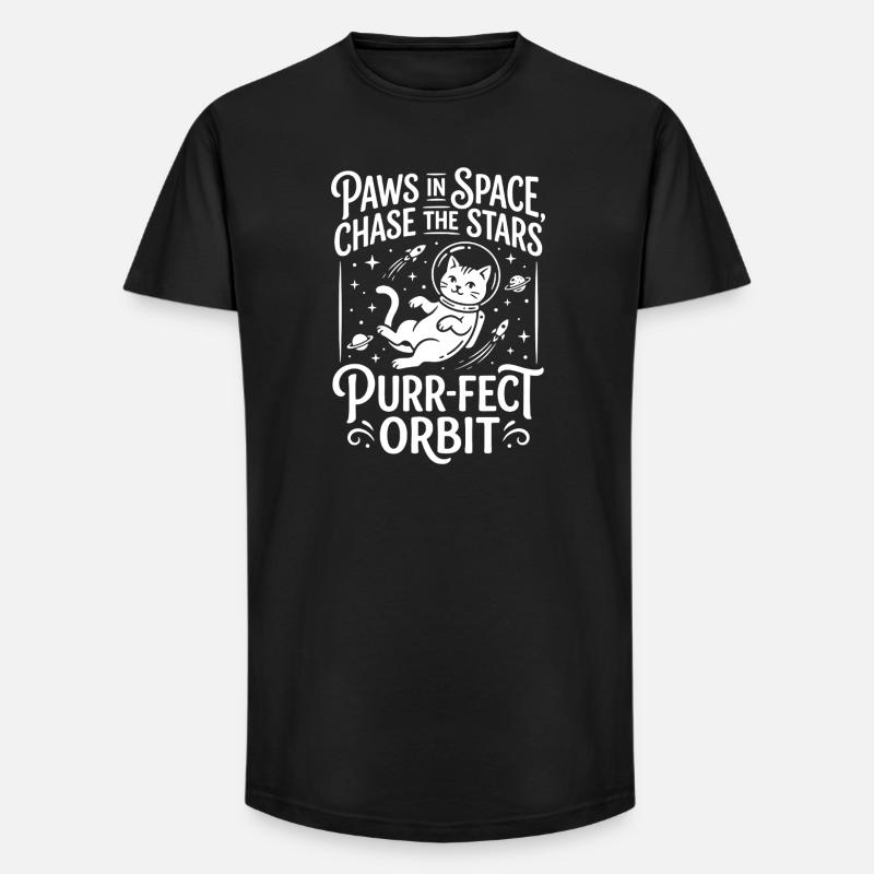 Paws in Space – Purr-fect Orbit - Long Fit Männer T-Shirt - Schwarz
